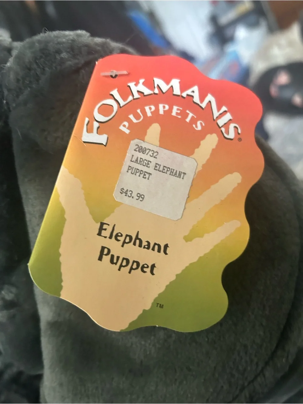 Large plush elephant puppet